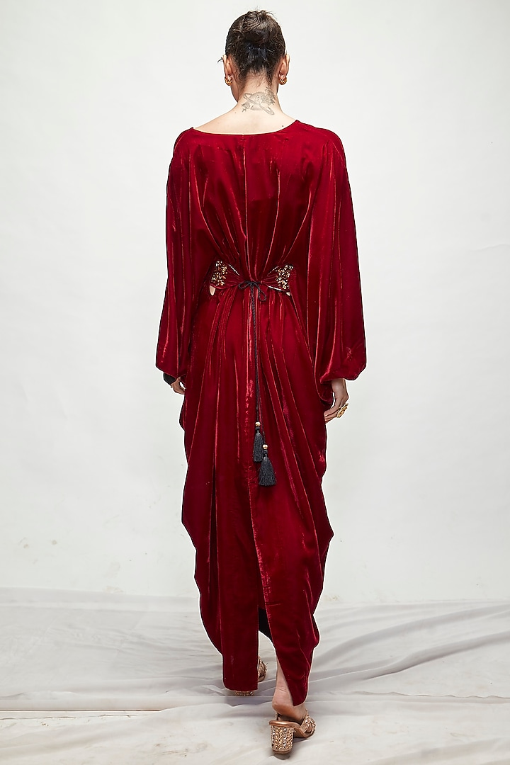Maroon Velvet Kaftan by Ranian at Pernia's Pop Up Shop