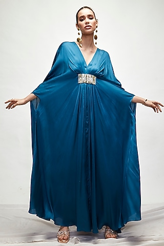 Persian Blue Silk Kaftan by Ranian