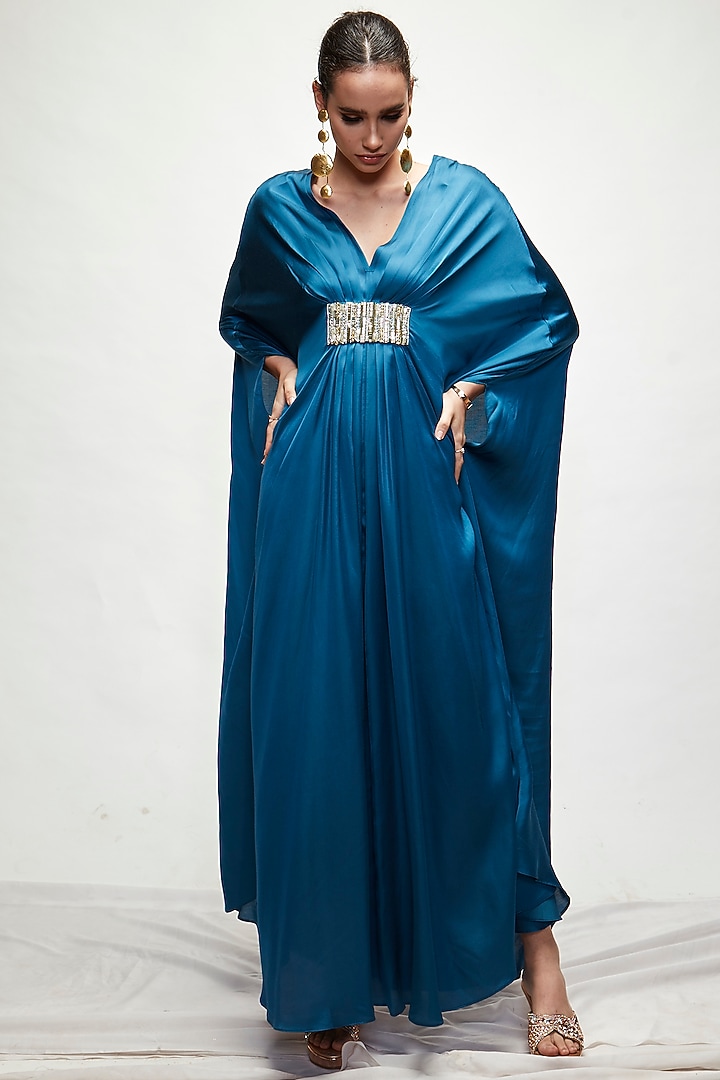 Persian Blue Silk Kaftan by Ranian at Pernia's Pop Up Shop