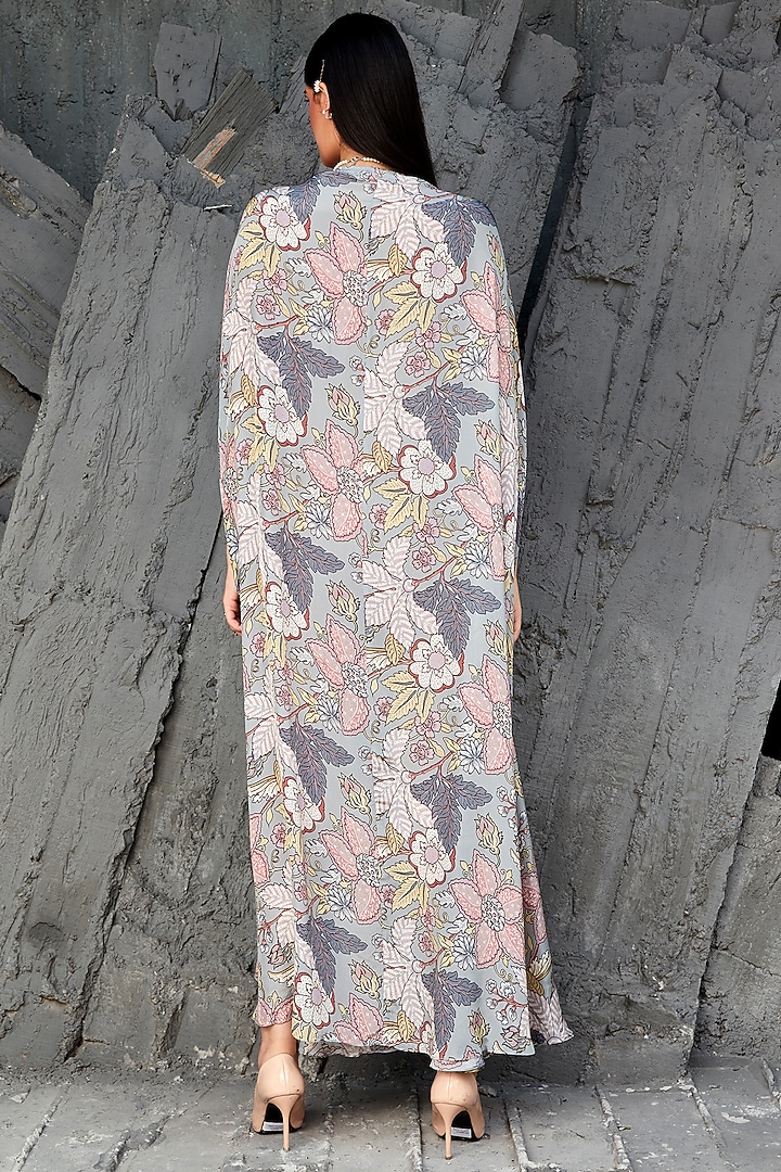 Pearl Grey Georgette Embroidered Kaftan by Ranian at Pernia's Pop Up Shop