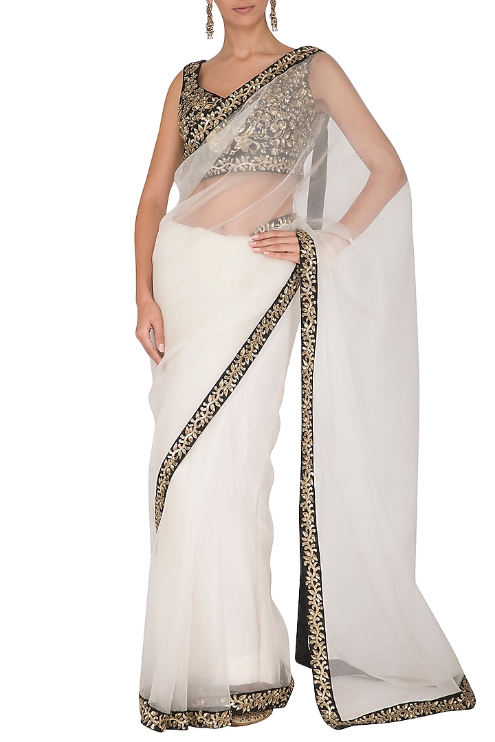 Snow White Silk Organza Embroidered Saree Set by Ranian at Pernia's Pop ...