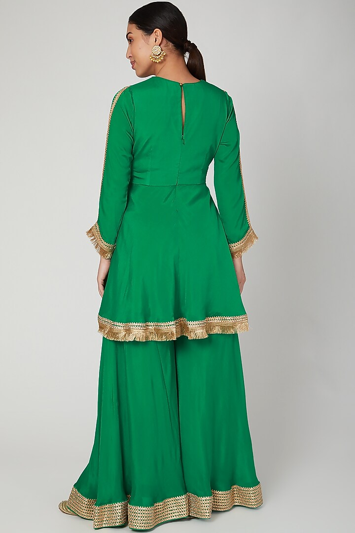 Forrest Green Embroidered Party Wear Sharara Set by Ranian at Pernia's Pop Up Shop