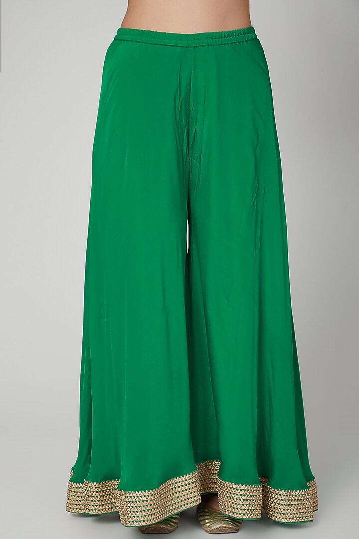 Forrest Green Embroidered Party Wear Sharara Set by Ranian at Pernia's Pop Up Shop
