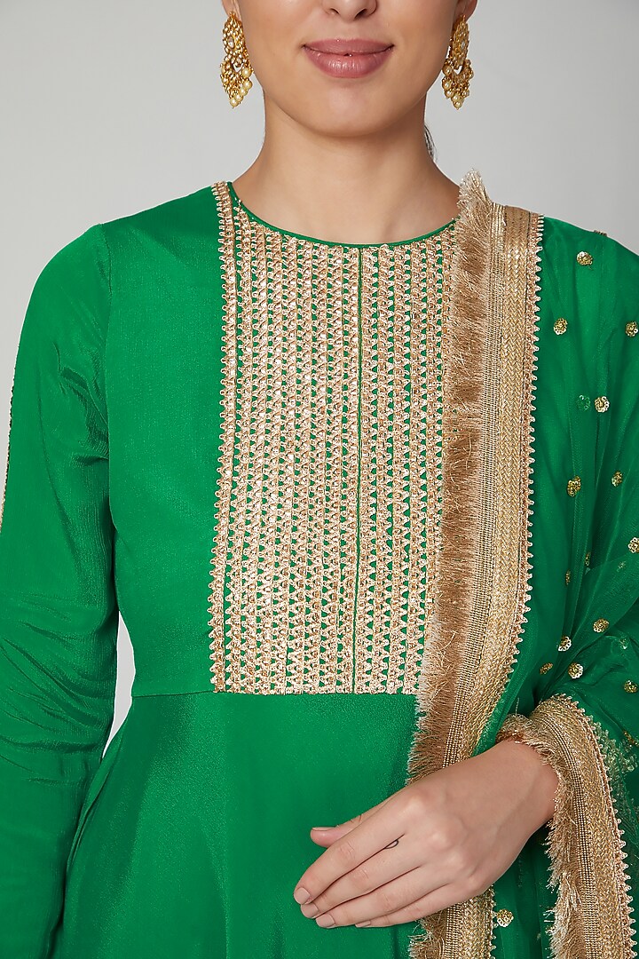 Forrest Green Embroidered Party Wear Sharara Set by Ranian at Pernia's Pop Up Shop
