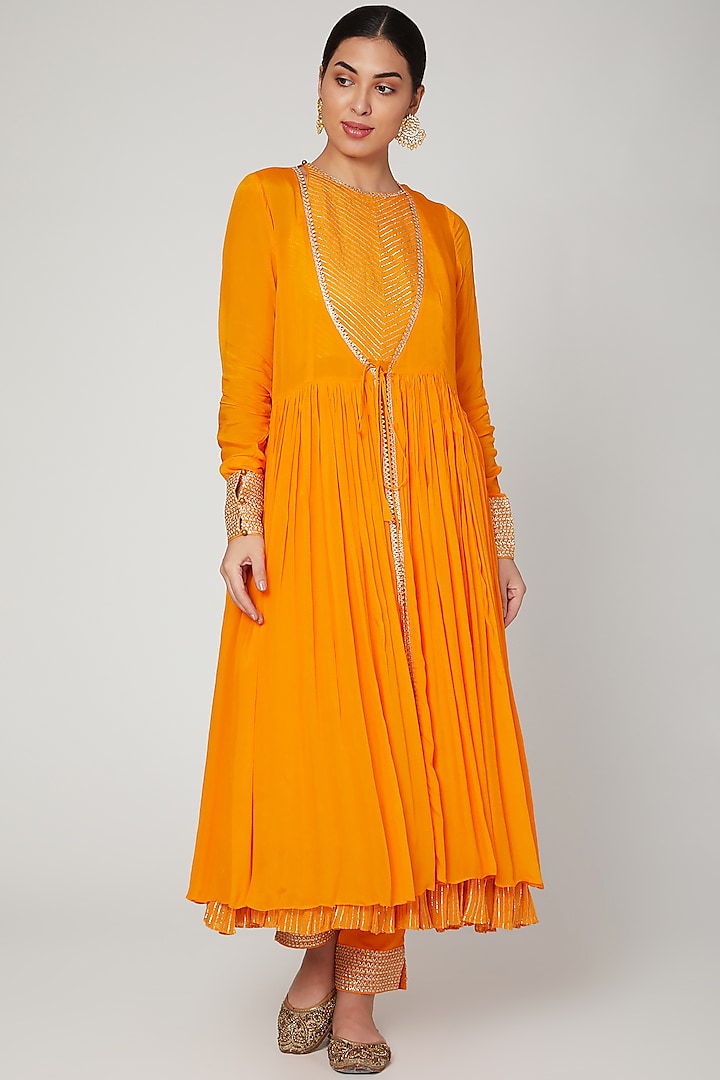 Marigold Embroidered Cape Set by Ranian
