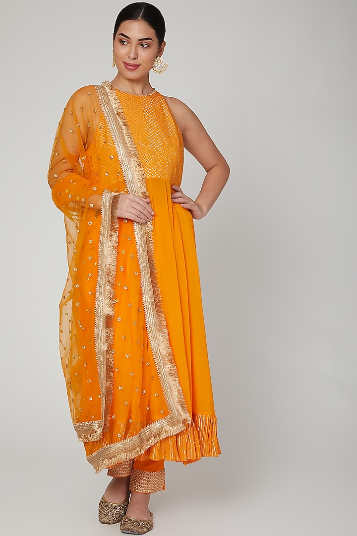 Marigold Embroidered Anarkali Set by Ranian