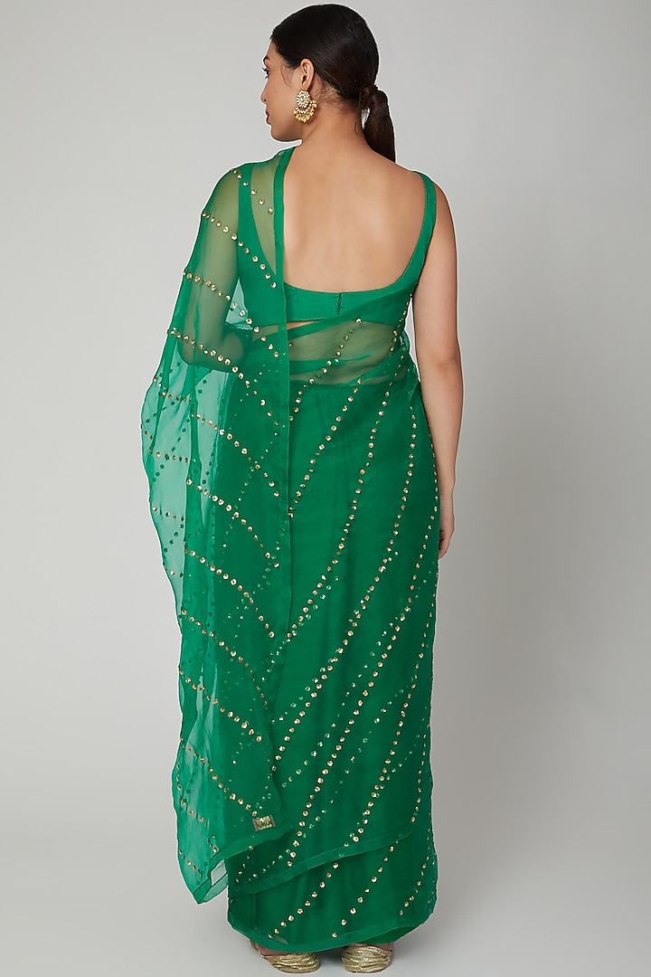 Forest Green Embroidered Wedding Saree Set by Ranian at Pernia's Pop Up Shop