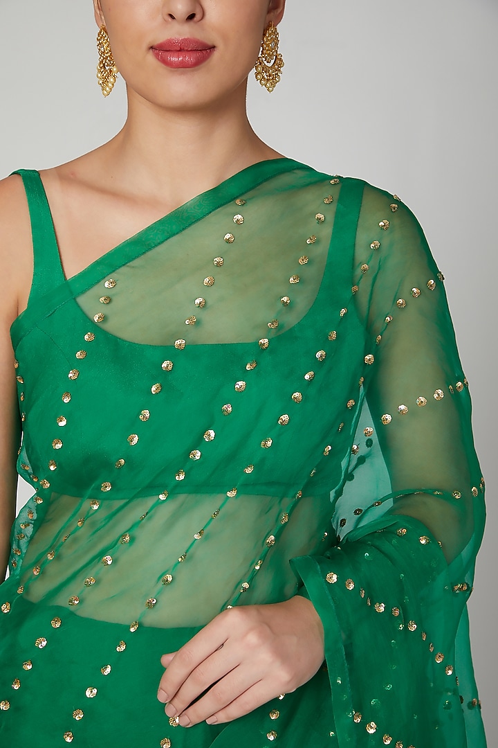 Forest Green Embroidered Wedding Saree Set by Ranian at Pernia's Pop Up Shop