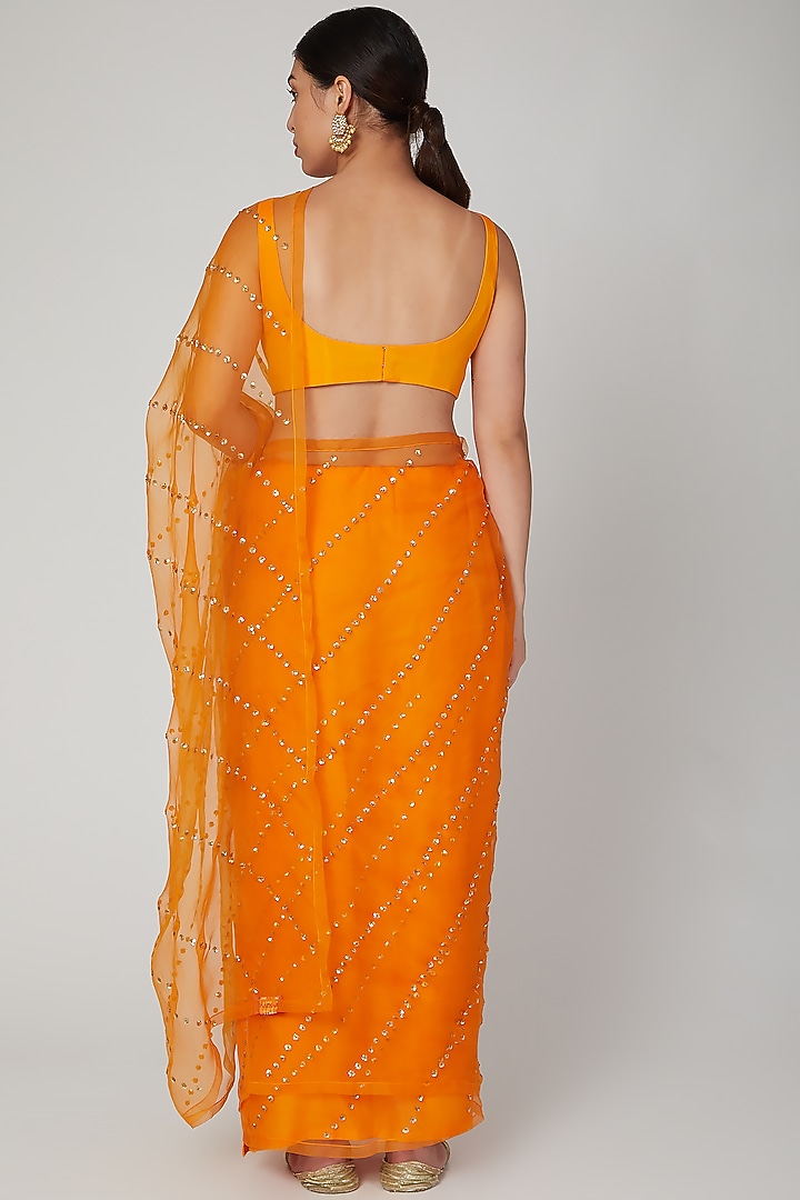 Orange Embroidered Wedding Saree Set by Ranian at Pernia's Pop Up Shop