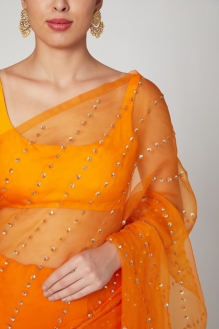 Orange Embroidered Wedding Saree Set by Ranian at Pernia's Pop Up Shop