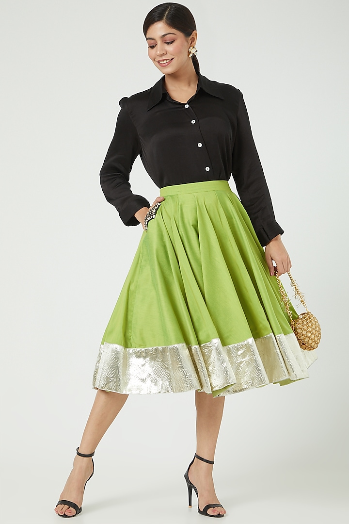 Mint Green Silk Skirt by Ranian