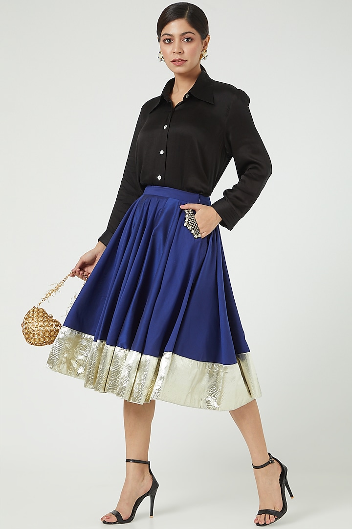 Navy Blue Silk Skirt by Ranian