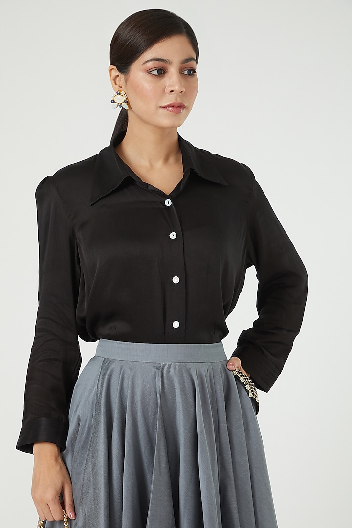 Black Modal Silk Shirt by Ranian at Pernia's Pop Up Shop
