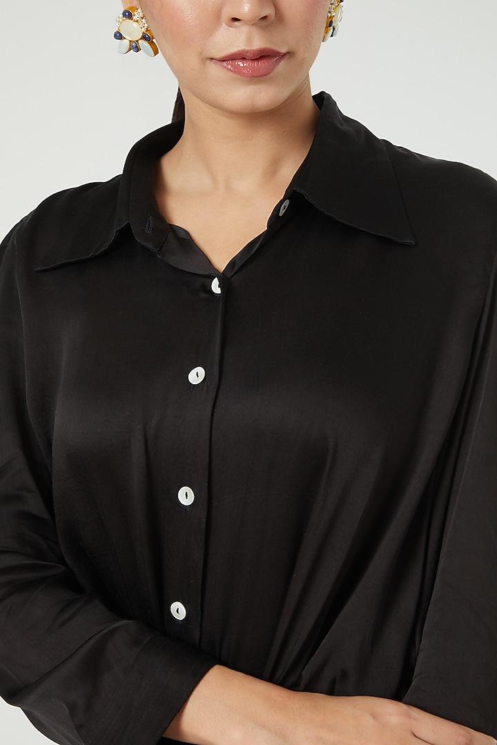 Black Modal Silk Shirt by Ranian at Pernia's Pop Up Shop