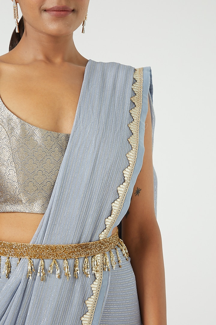 Carolina Blue Silk Georgette Wedding Saree Set by Ranian at Pernia's Pop Up Shop