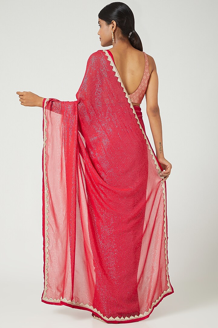 Carmine Red Silk Wedding Saree Set by Ranian at Pernia's Pop Up Shop