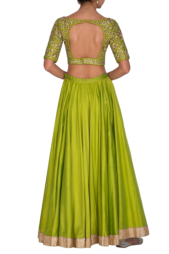 Green Embroidered Wedding Lehenga Set by Ranian at Pernia's Pop Up Shop