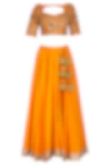 Orange Embroidered Lehenga Set by Ranian