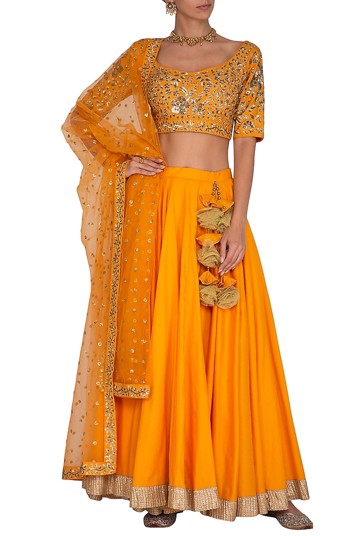 Orange Embroidered Wedding Lehenga Set by Ranian at Pernia's Pop Up Shop