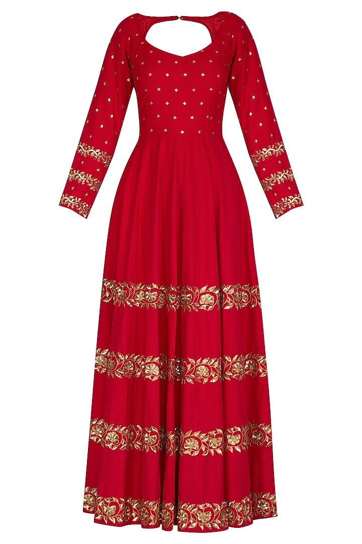 Red Embroidered Anarkali With Dupatta by Ranian