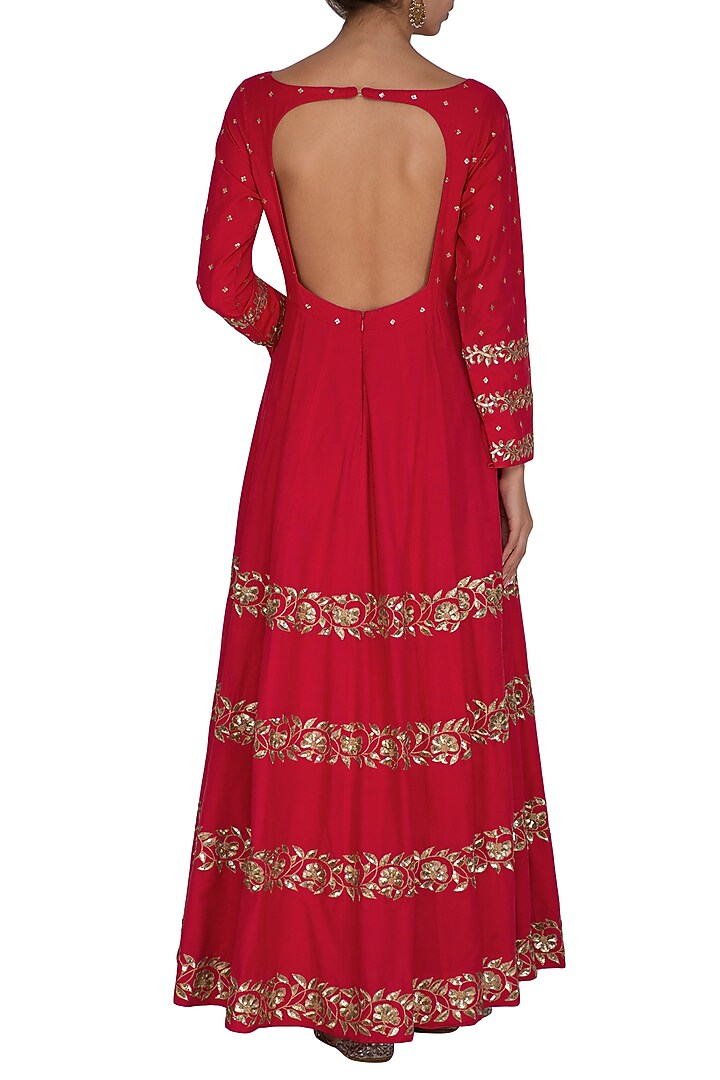 Red Embroidered Wedding Anarkali With Dupatta by Ranian at Pernia's Pop Up Shop