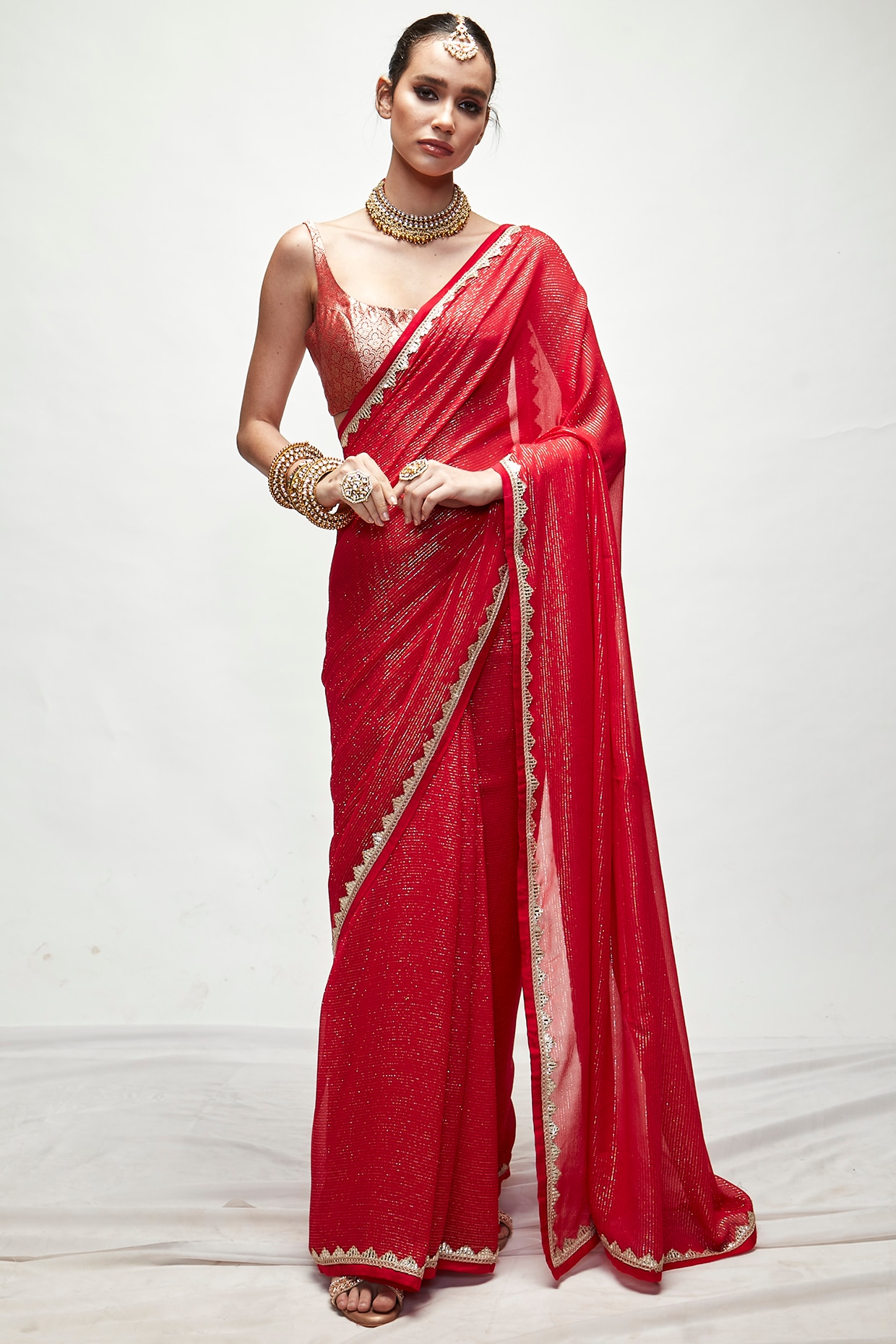 Metallic Foil Pleated Saree – Namrata Joshipura Online