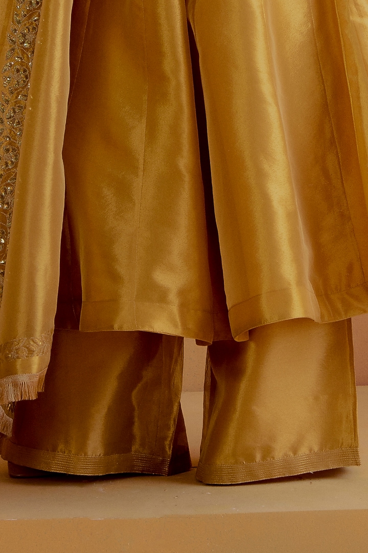 Antique Gold Tissue Silk Kalidar Kurta Set by Ranian at Pernia's Pop Up Shop