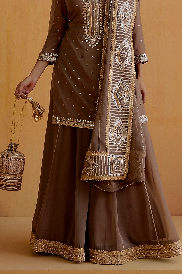 Mushroom Georgette Gota-Patti Kurta Set by Ranian at Pernia's Pop Up Shop