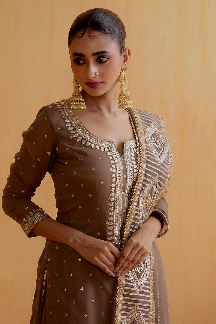 Mushroom Georgette Gota-Patti Kurta Set by Ranian at Pernia's Pop Up Shop