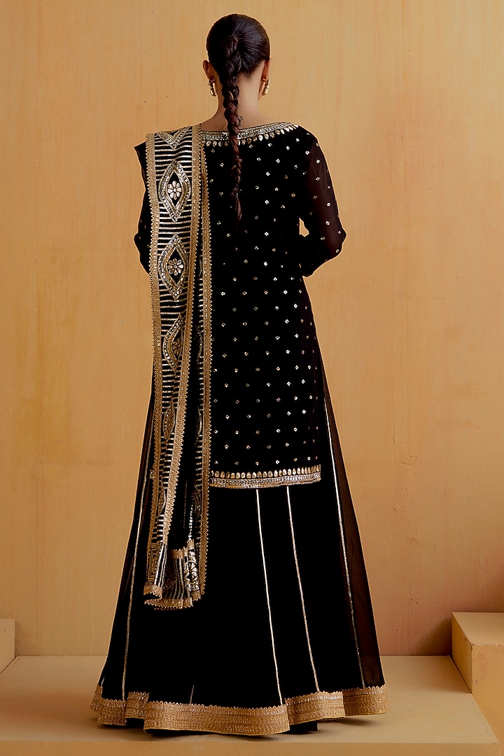 Black Georgette Gota-Patti Kurta Set by Ranian at Pernia's Pop Up Shop
