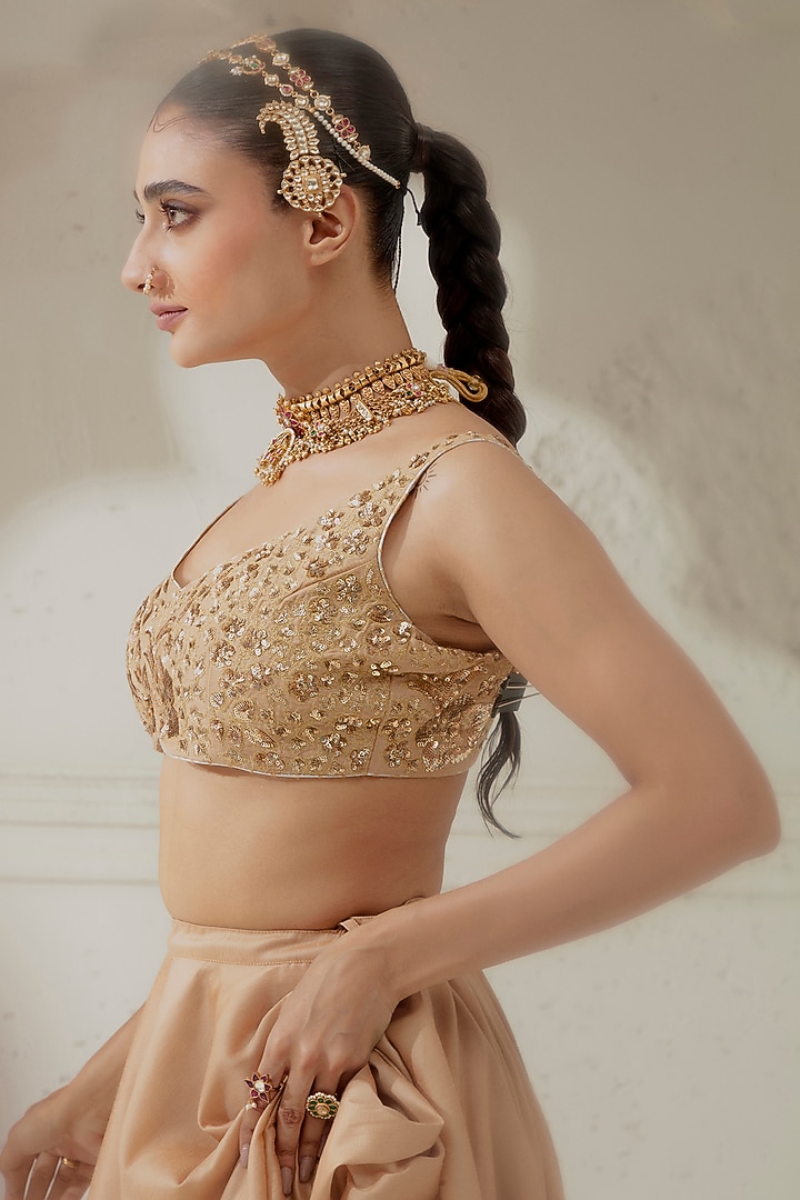 Gold Blended Silk Wedding Lehenga Set by Ranian at Pernia's Pop Up Shop