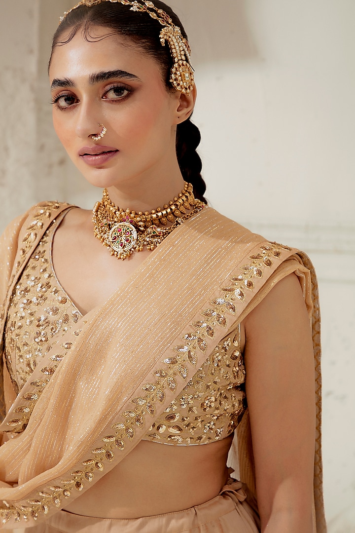 Gold Blended Silk Wedding Lehenga Set by Ranian at Pernia's Pop Up Shop