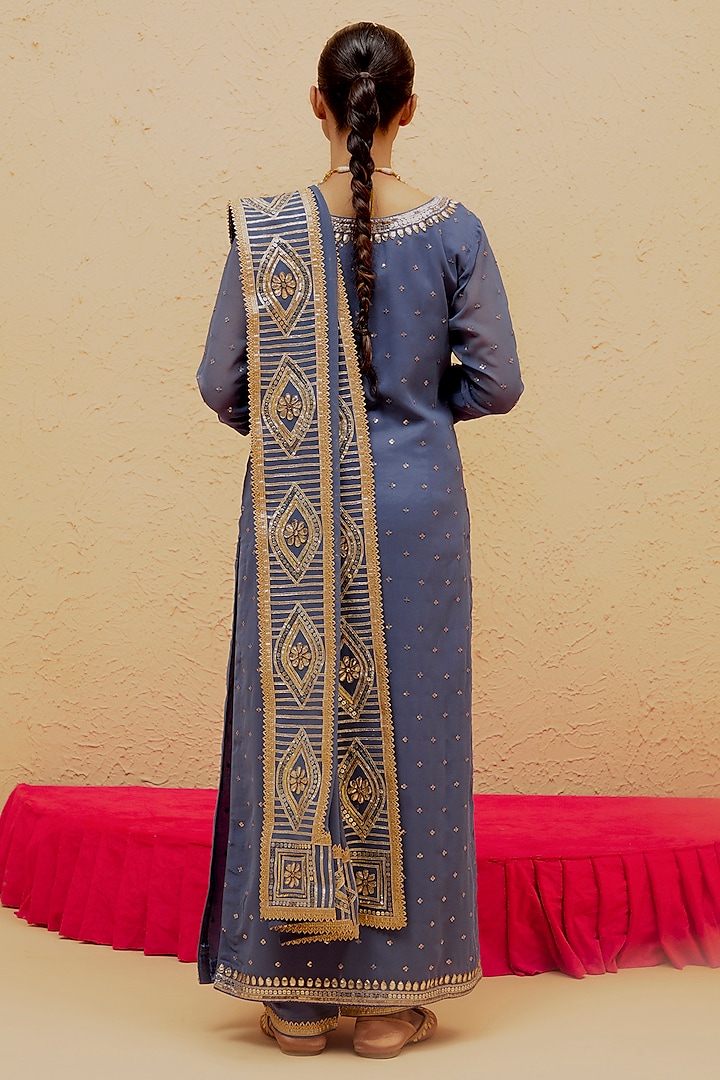 Cobalt Blue Georgette Gota-Patti Kalidar Kurta Set by Ranian at Pernia's Pop Up Shop