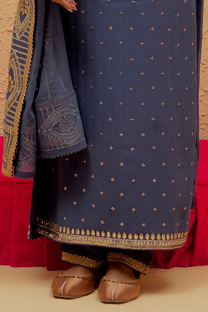 Cobalt Blue Georgette Gota-Patti Kalidar Kurta Set by Ranian at Pernia's Pop Up Shop