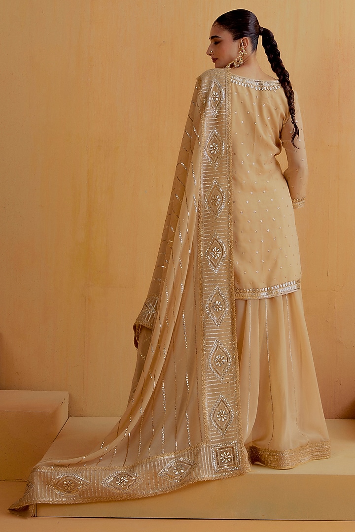 Gold & Beige Georgette Gota-Patti Kurta Set by Ranian at Pernia's Pop Up Shop