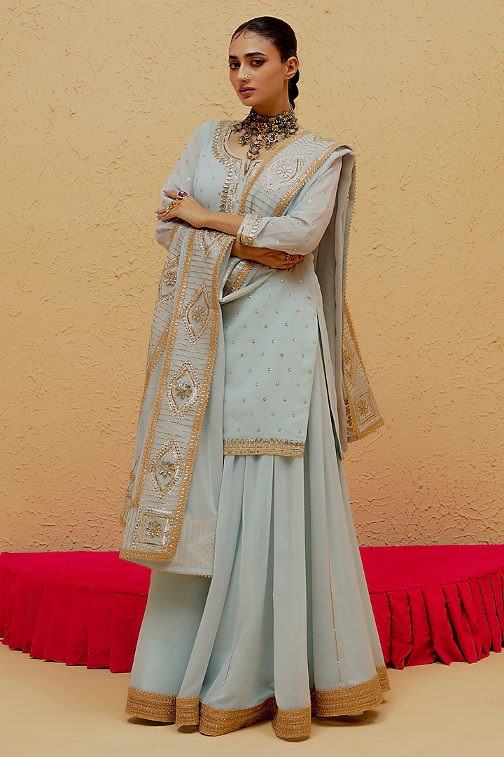 Powder Blue Georgette Gota-Patti Kurta Set by Ranian at Pernia's Pop Up Shop