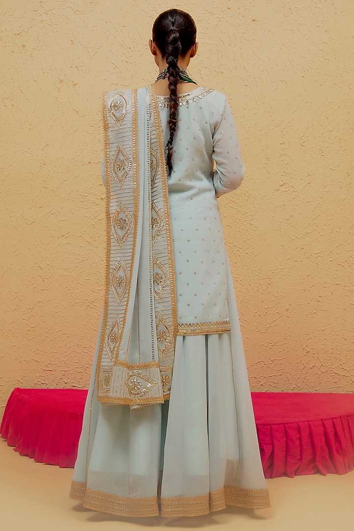 Powder Blue Georgette Gota-Patti Kurta Set by Ranian at Pernia's Pop Up Shop