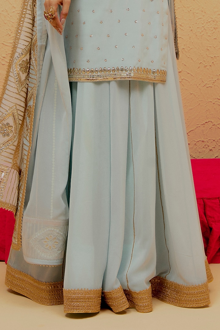 Powder Blue Georgette Gota-Patti Kurta Set by Ranian at Pernia's Pop Up Shop