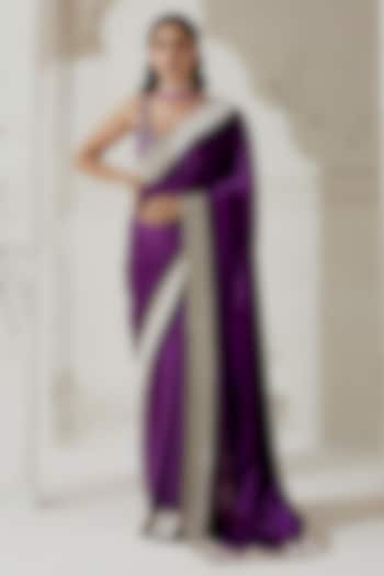 Purple Silk Satin Woven Saree Set by Ranian at Pernia's Pop Up Shop