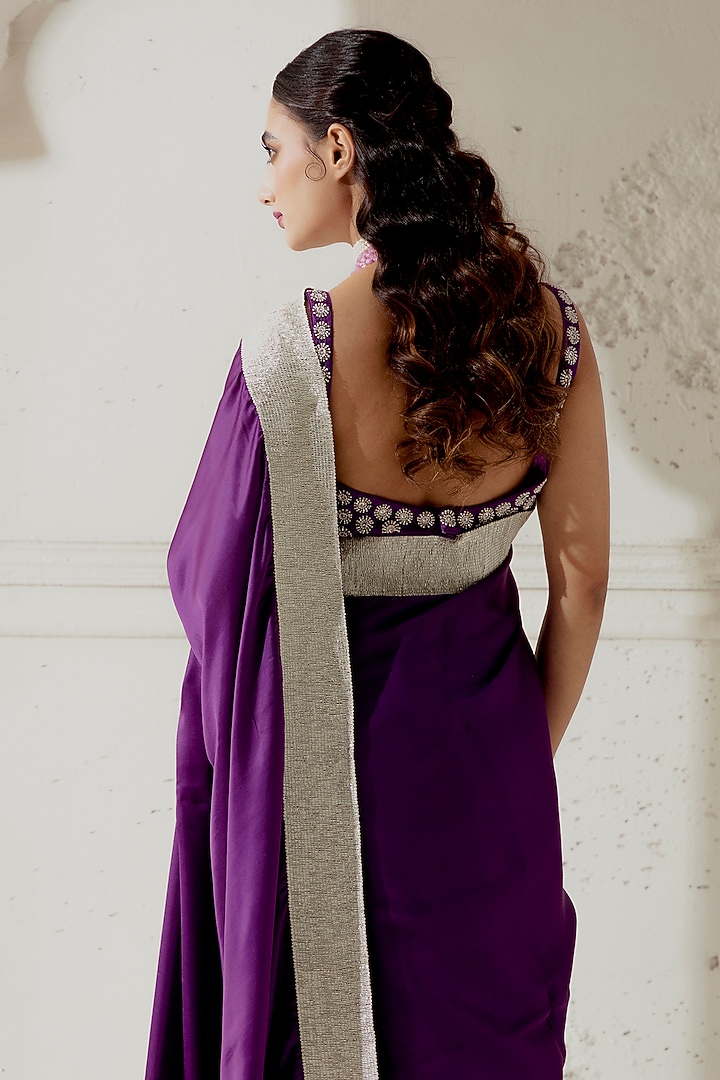 Purple Silk Satin Woven Wedding Saree Set by Ranian at Pernia's Pop Up Shop