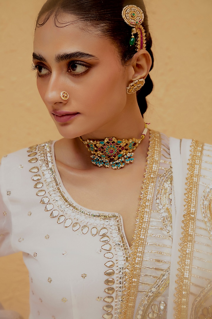 White Georgette Gota-Patti Kurta Set by Ranian at Pernia's Pop Up Shop