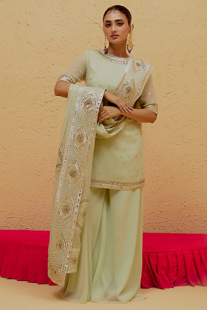 Mint Green Georgette Gota-Patti Kurta Set by Ranian at Pernia's Pop Up Shop