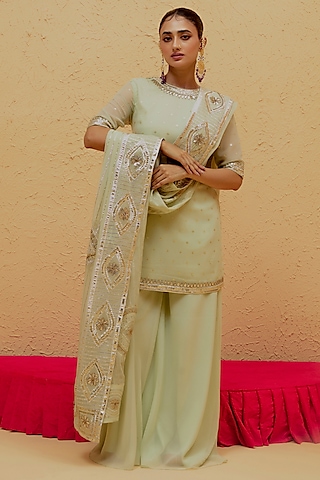 Mint Green Georgette Gota-Patti Kurta Set by Ranian