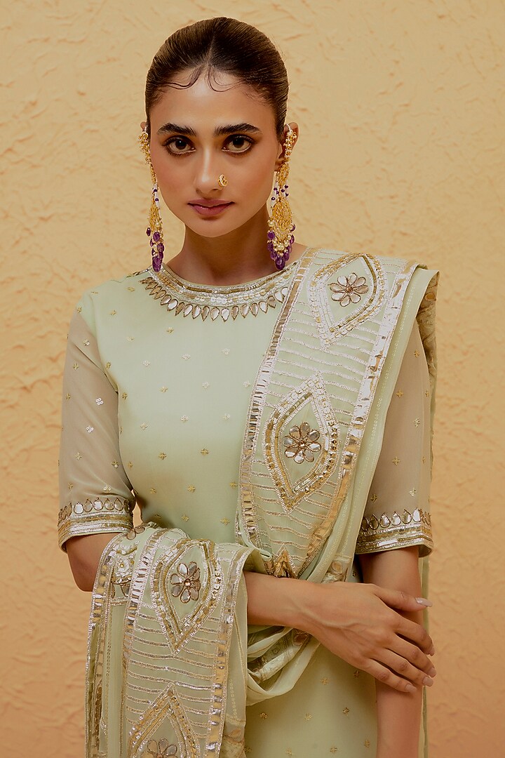 Mint Green Georgette Gota-Patti Kurta Set by Ranian at Pernia's Pop Up Shop