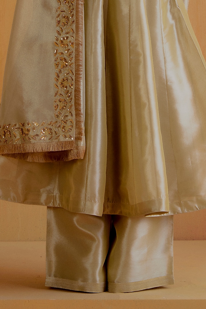 Antique Silver Tissue Silk Kalidar Kurta Set by Ranian at Pernia's Pop Up Shop