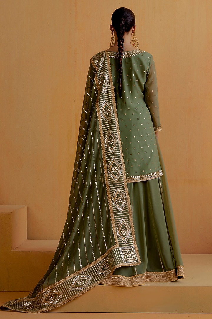 Olive Green Georgette Gota-Patti Kurta Set by Ranian at Pernia's Pop Up Shop