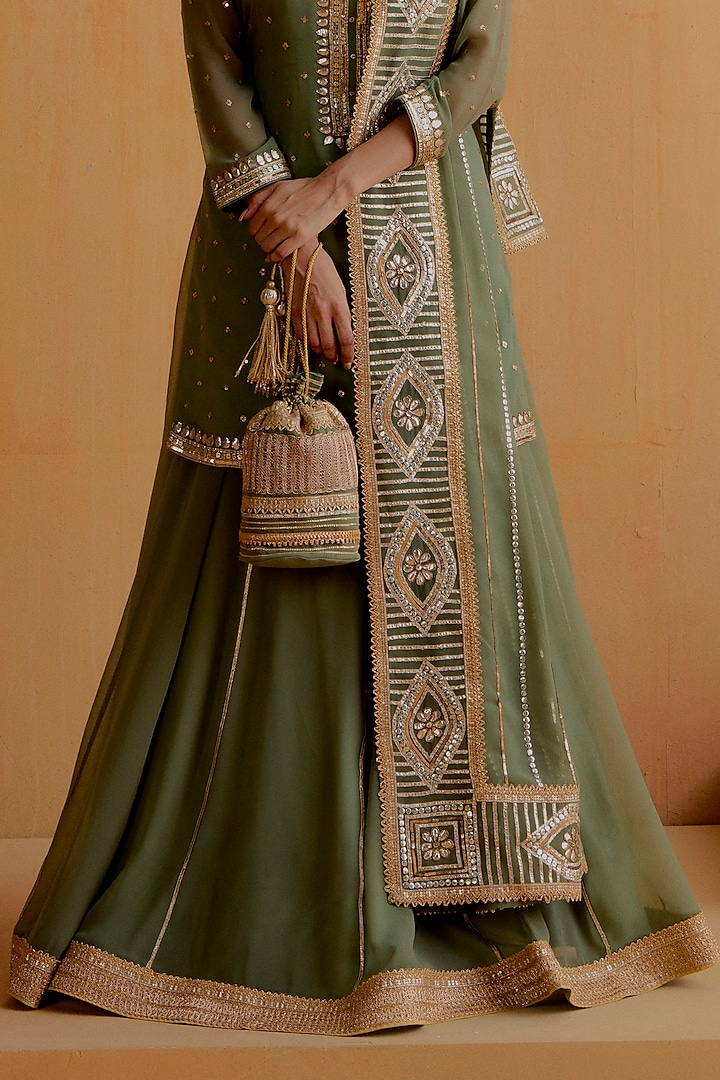 Olive Green Georgette Gota-Patti Kurta Set by Ranian at Pernia's Pop Up Shop