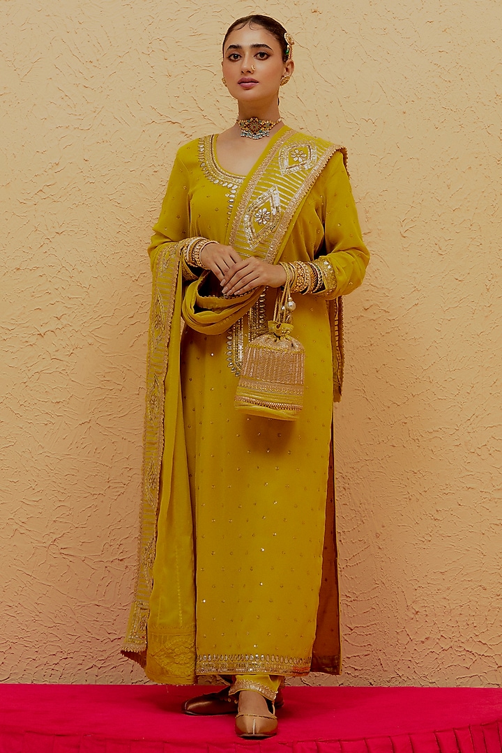 Citrine Yellow Georgette Gota-Patti Kalidar Kurta Set by Ranian at Pernia's Pop Up Shop