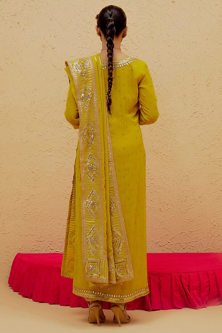 Citrine Yellow Georgette Gota-Patti Kalidar Kurta Set by Ranian at Pernia's Pop Up Shop
