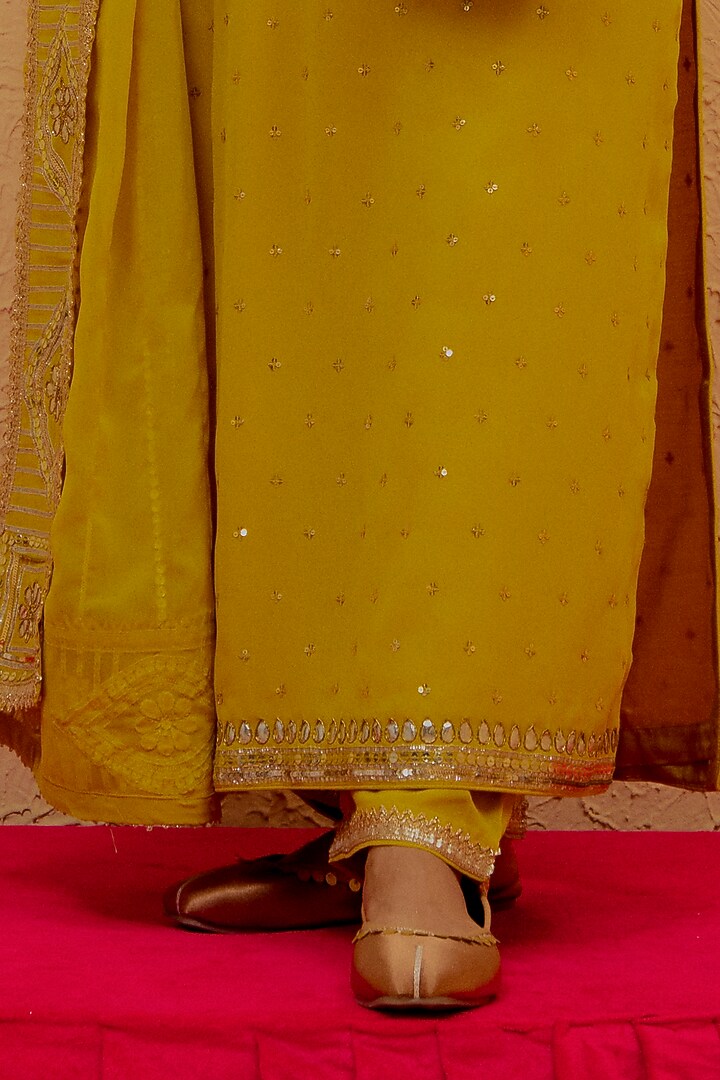 Citrine Yellow Georgette Gota-Patti Kalidar Kurta Set by Ranian at Pernia's Pop Up Shop